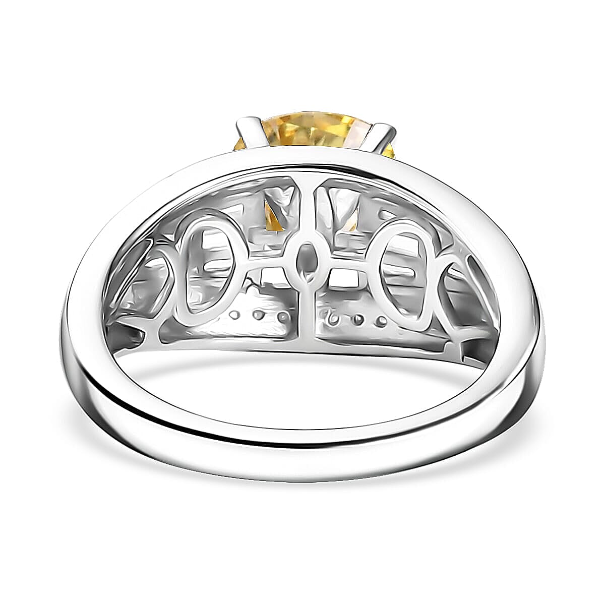D'Joy Yellow Moissanite (Rnd 8mm), Moissanite  Ring in Rhodium Over Sterling Silver (Size 5.0) 3.10 ctw