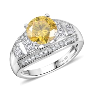 D'Joy Yellow Moissanite and Moissanite 3.10 ctw Ring in Rhodium Over Sterling Silver (Size 9.0) 