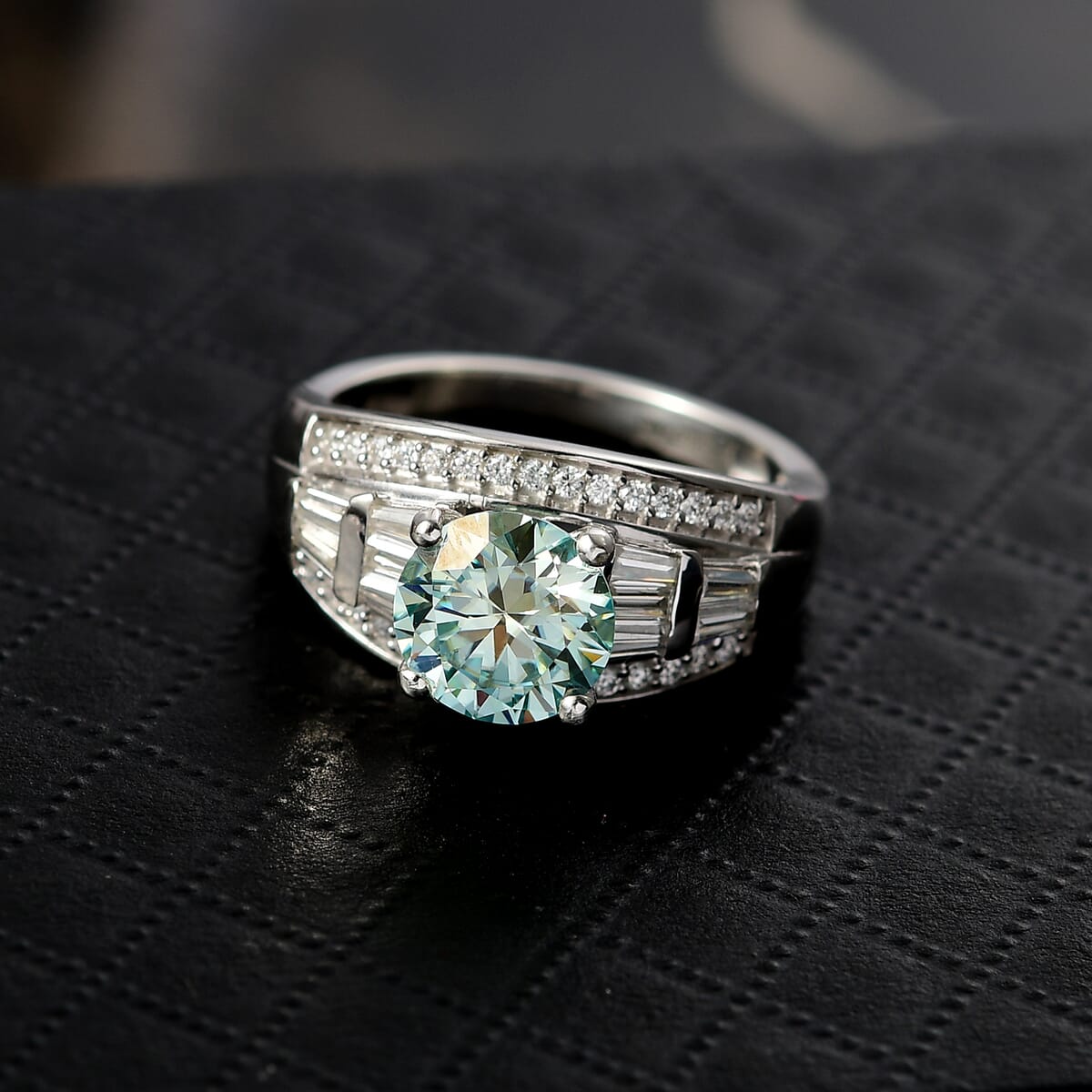 D'Joy Blue Moissanite and Moissanite 3.00 ctw Ring in Rhodium Over Sterling Silver (Size 10.0) image number 1