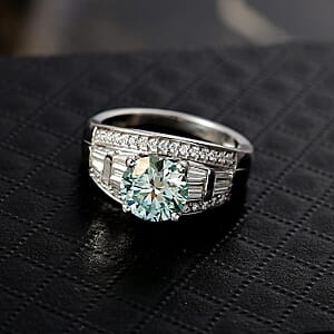 D'Joy Blue Moissanite and Moissanite 3.00 ctw Bridge Ring in Rhodium Over Sterling Silver (Size 10.0)