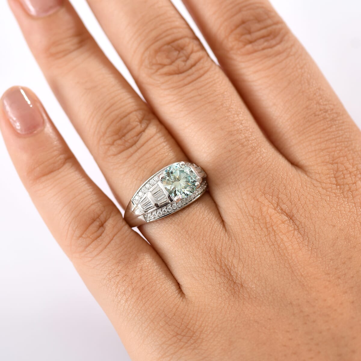 D'Joy Blue Moissanite and Moissanite 3.00 ctw Ring in Rhodium Over Sterling Silver (Size 10.0) image number 2