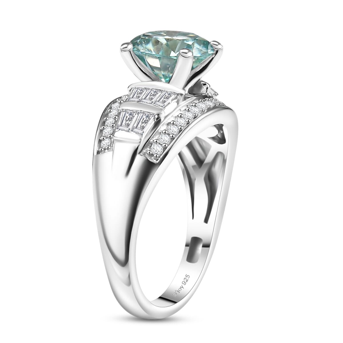 D'Joy Blue Moissanite and Moissanite 3.00 ctw Ring in Rhodium Over Sterling Silver (Size 10.0) image number 3