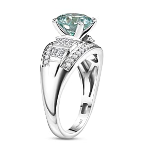 D'Joy Blue Moissanite and Moissanite 3.00 ctw Bridge Ring in Rhodium Over Sterling Silver (Size 10.0)