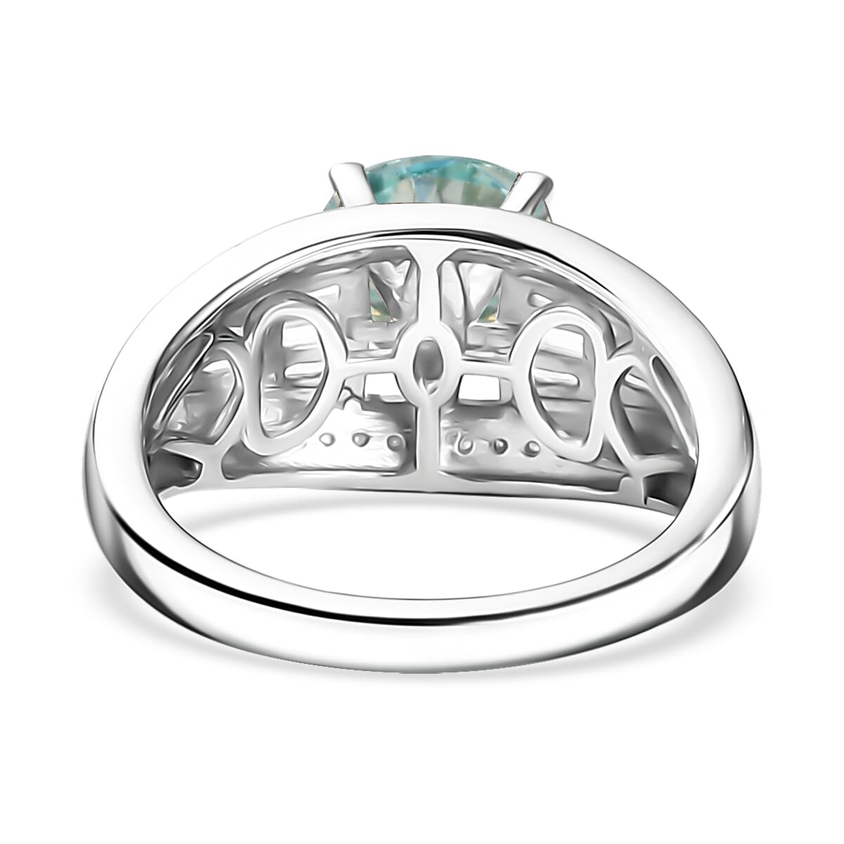 D'Joy Blue Moissanite and Moissanite 3.00 ctw Ring in Rhodium Over Sterling Silver (Size 10.0) image number 4