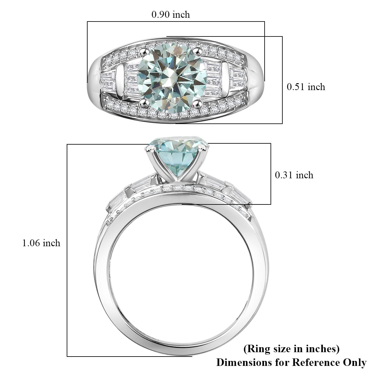 D'Joy Blue Moissanite and Moissanite 3.00 ctw Ring in Rhodium Over Sterling Silver (Size 10.0) image number 5