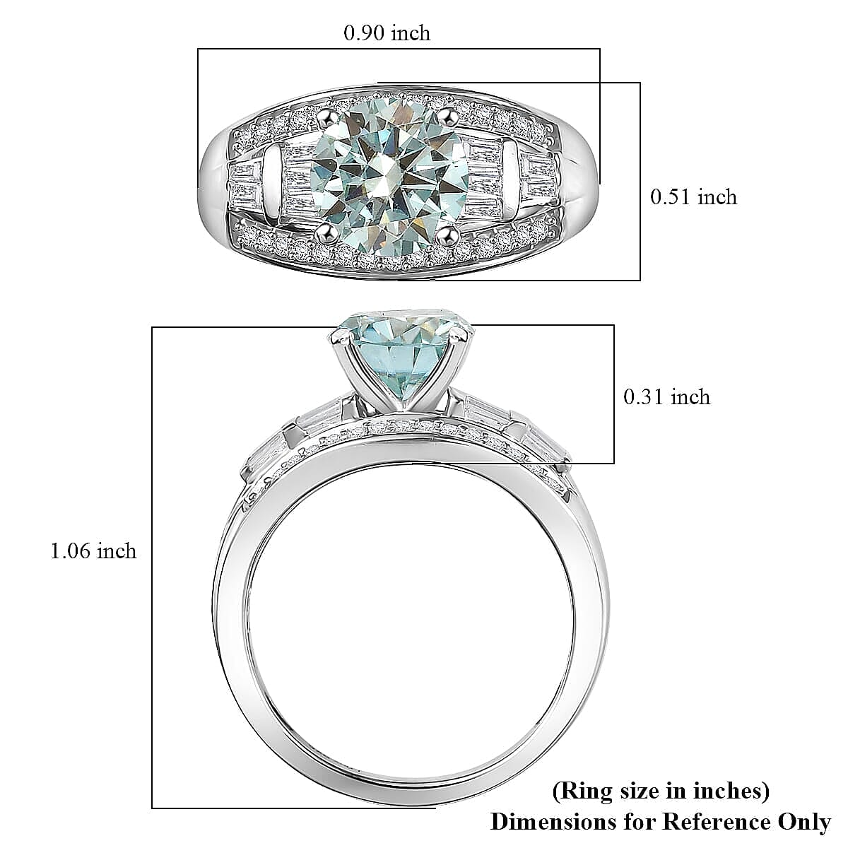 D'Joy Blue Moissanite (Rnd 8mm), Moissanite Ring in Rhodium Over Sterling Silver (Size 5.0) 3.00 ctw