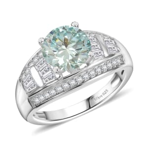 D'Joy Blue Moissanite and Moissanite 3.00 ctw Ring in Rhodium Over Sterling Silver (Size 6.0)