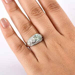 D'Joy Blue Moissanite and Moissanite 3.00 ctw Bridge Ring in Rhodium Over Sterling Silver (Size 9.0)