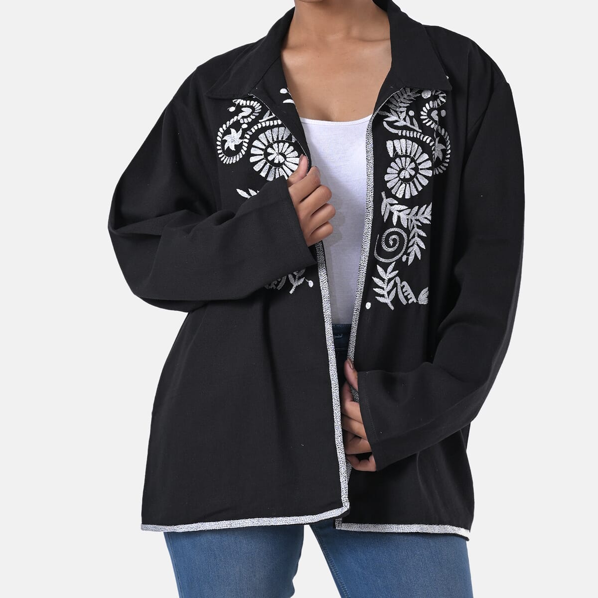 TAMSY Black 100% Cotton Embroidered Twill Jacket -  M image number 1
