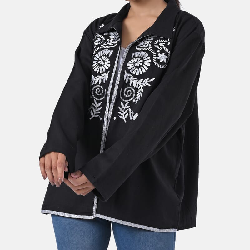 TAMSY Black 100% Cotton Embroidered Twill Jacket -  M