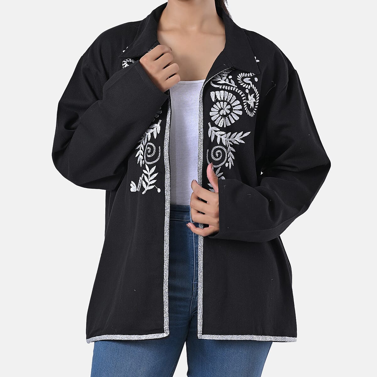 TAMSY Black 100% Cotton Embroidered Twill Jacket -  L  image number 4