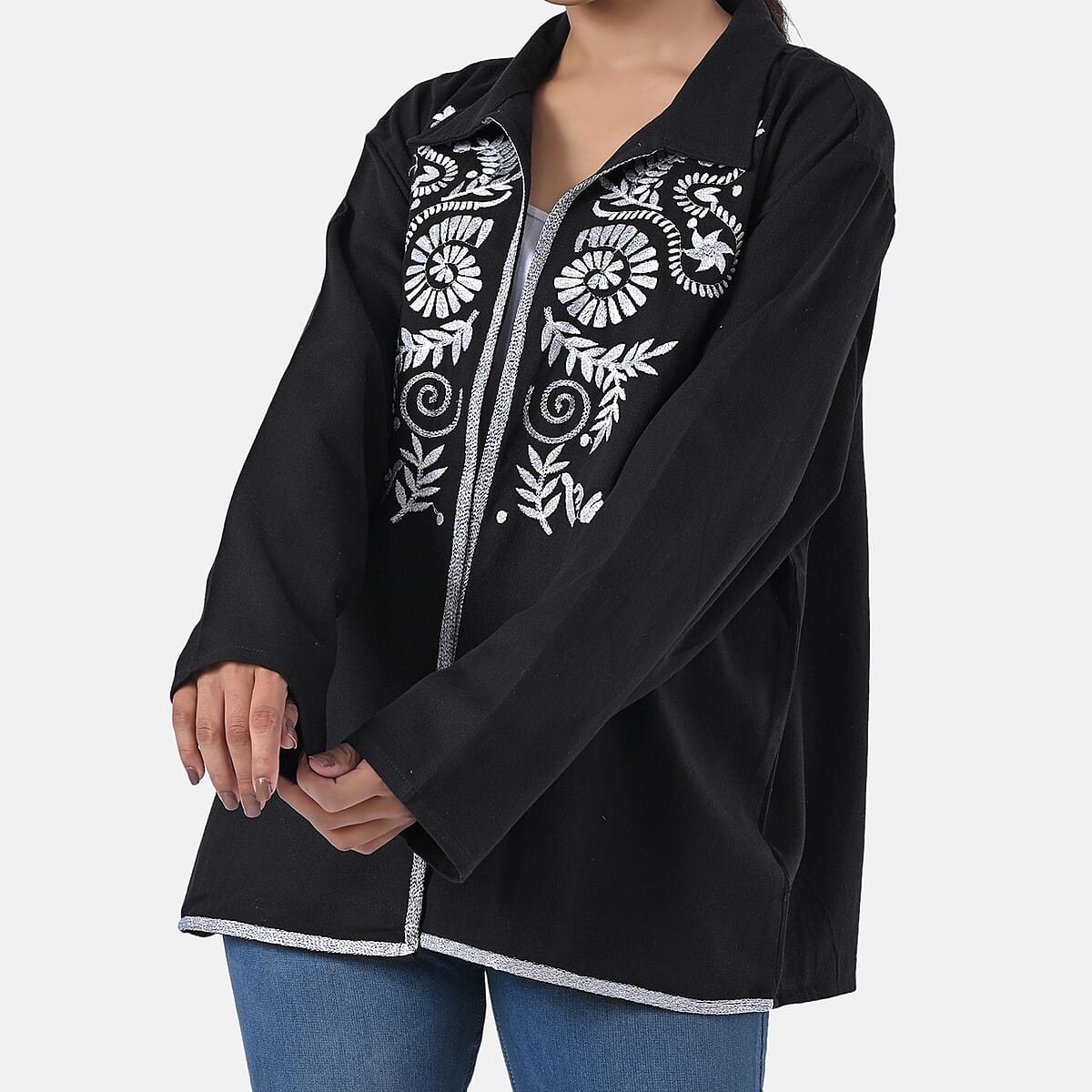 TAMSY Black 100% Cotton Embroidered Twill Jacket -  L  image number 5