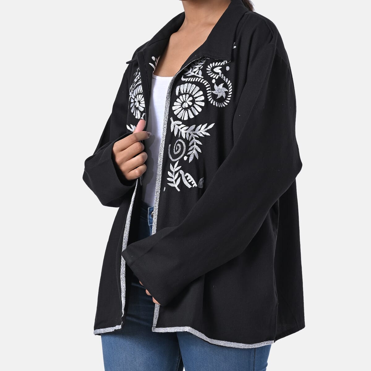 TAMSY Black 100% Cotton Embroidered Twill Jacket -  XL  image number 2