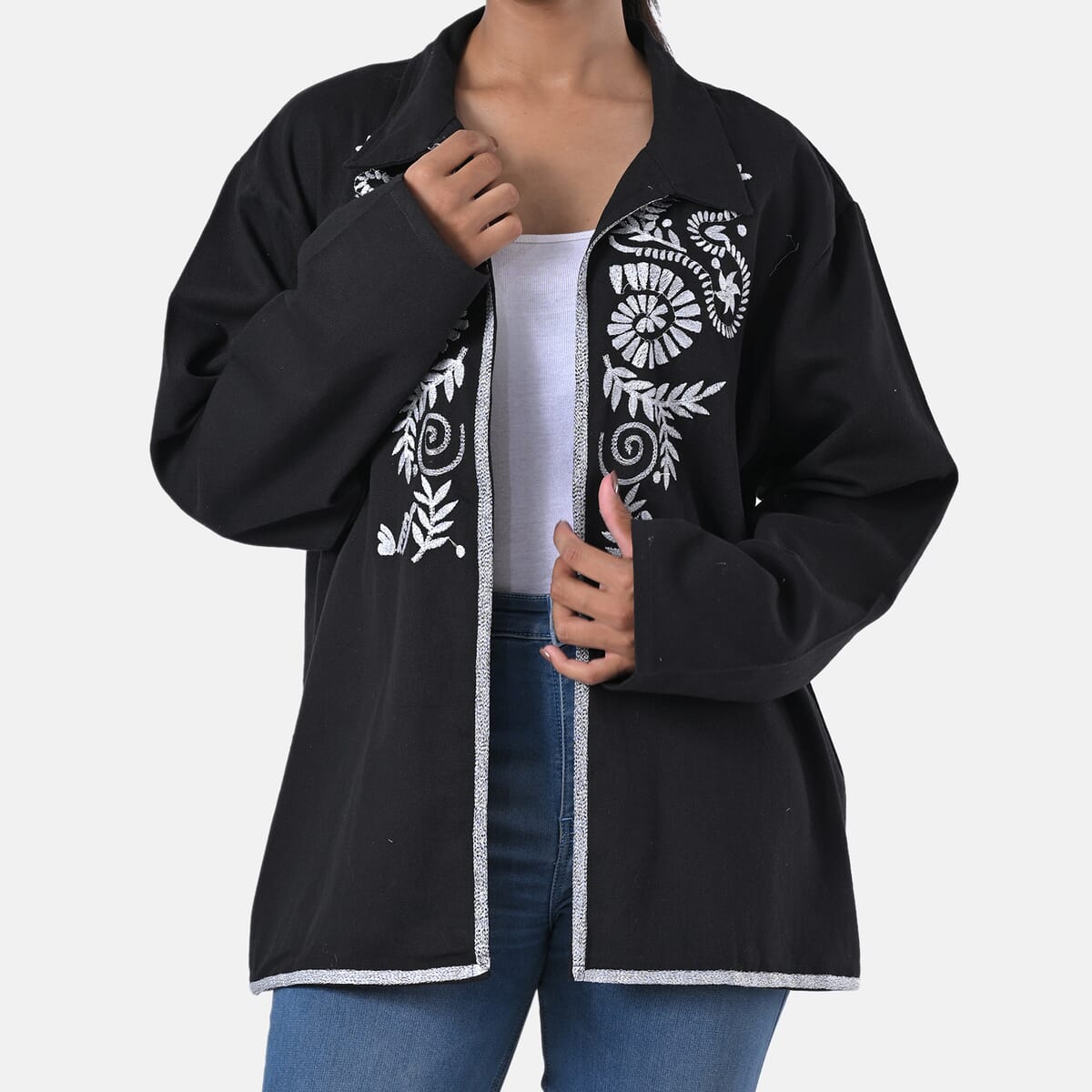 TAMSY Black 100% Cotton Embroidered Twill Jacket -  XL  image number 4