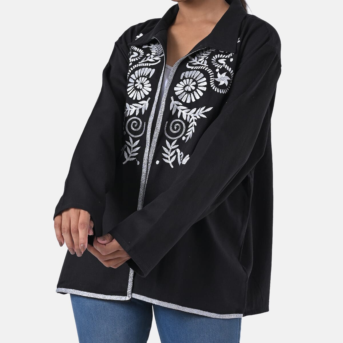 TAMSY Black 100% Cotton Embroidered Twill Jacket -  XL  image number 5