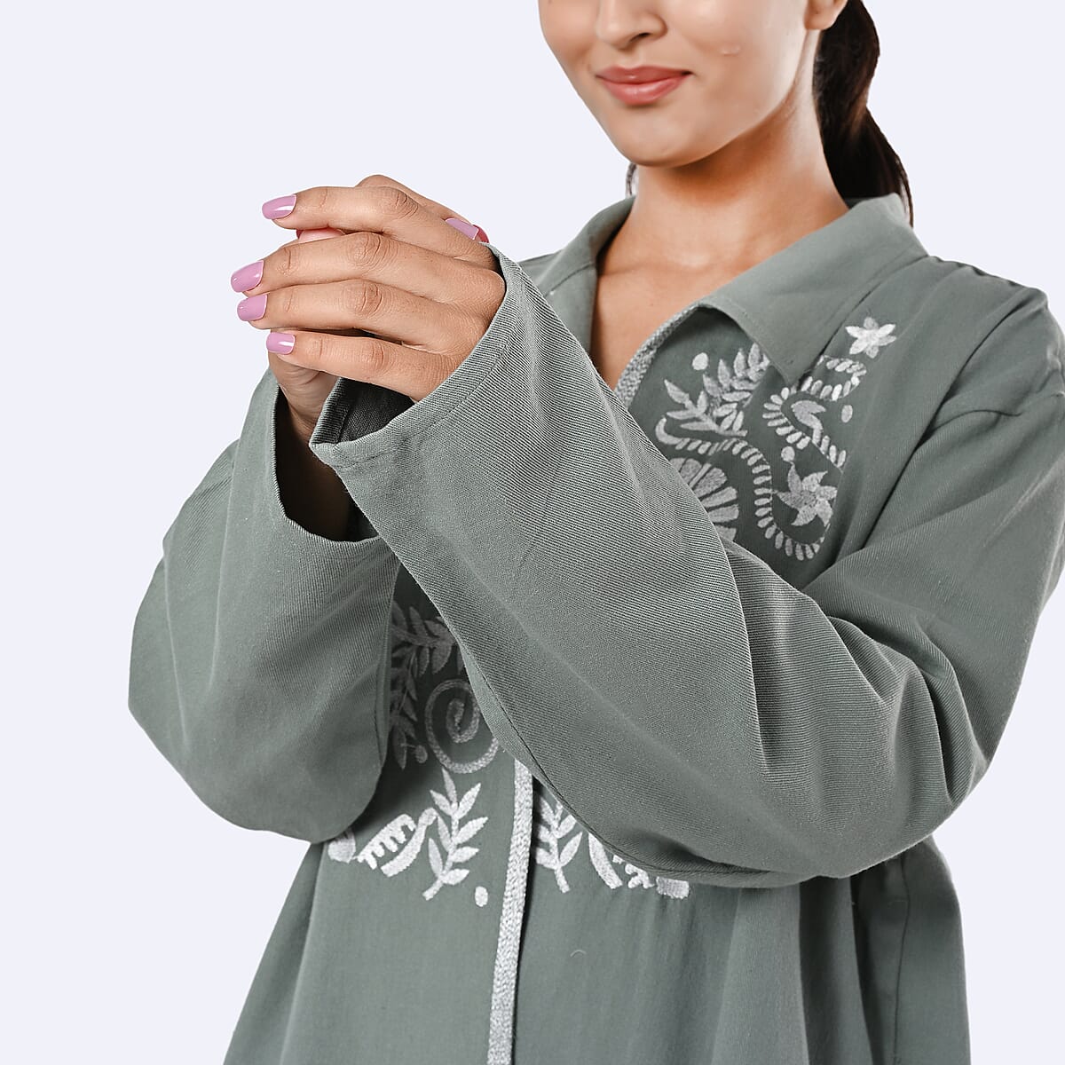 TAMSY Moss Green 100% Cotton Embroidered Twill Jacket -  L  image number 5