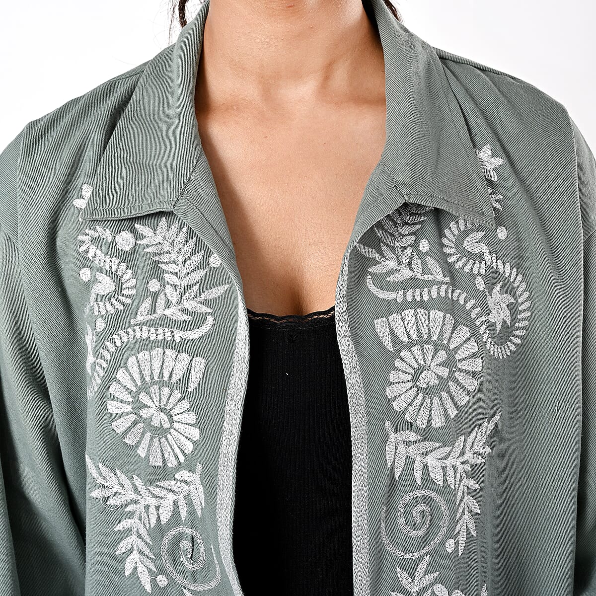 TAMSY Moss Green 100% Cotton Embroidered Twill Jacket -  L  image number 6