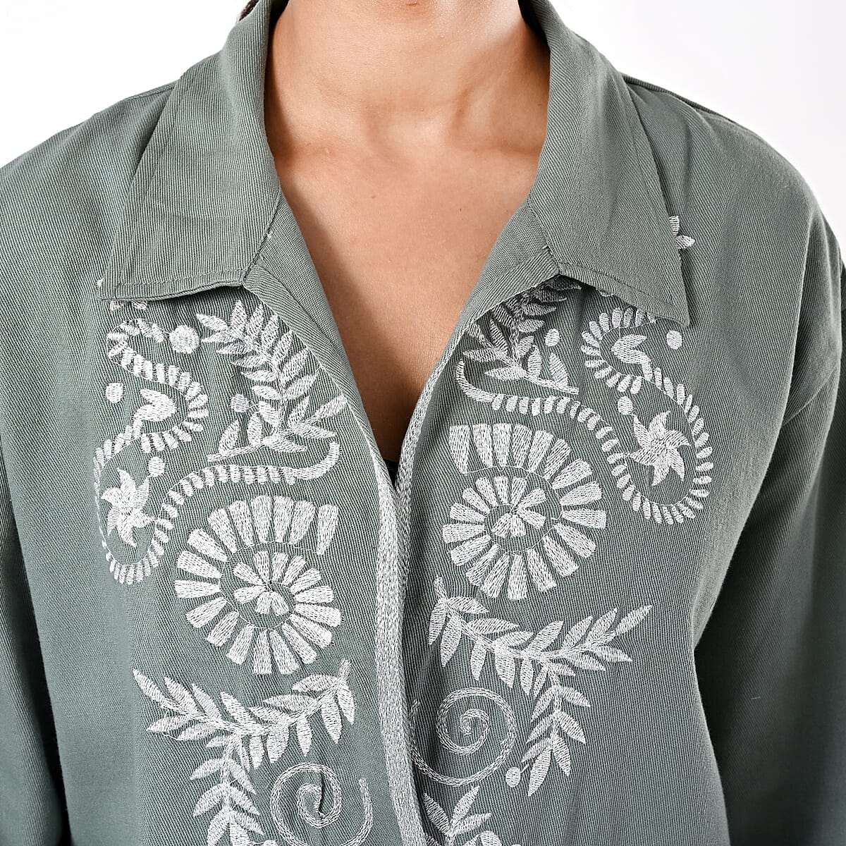 TAMSY Moss Green 100% Cotton Embroidered Twill Jacket -  L  image number 7