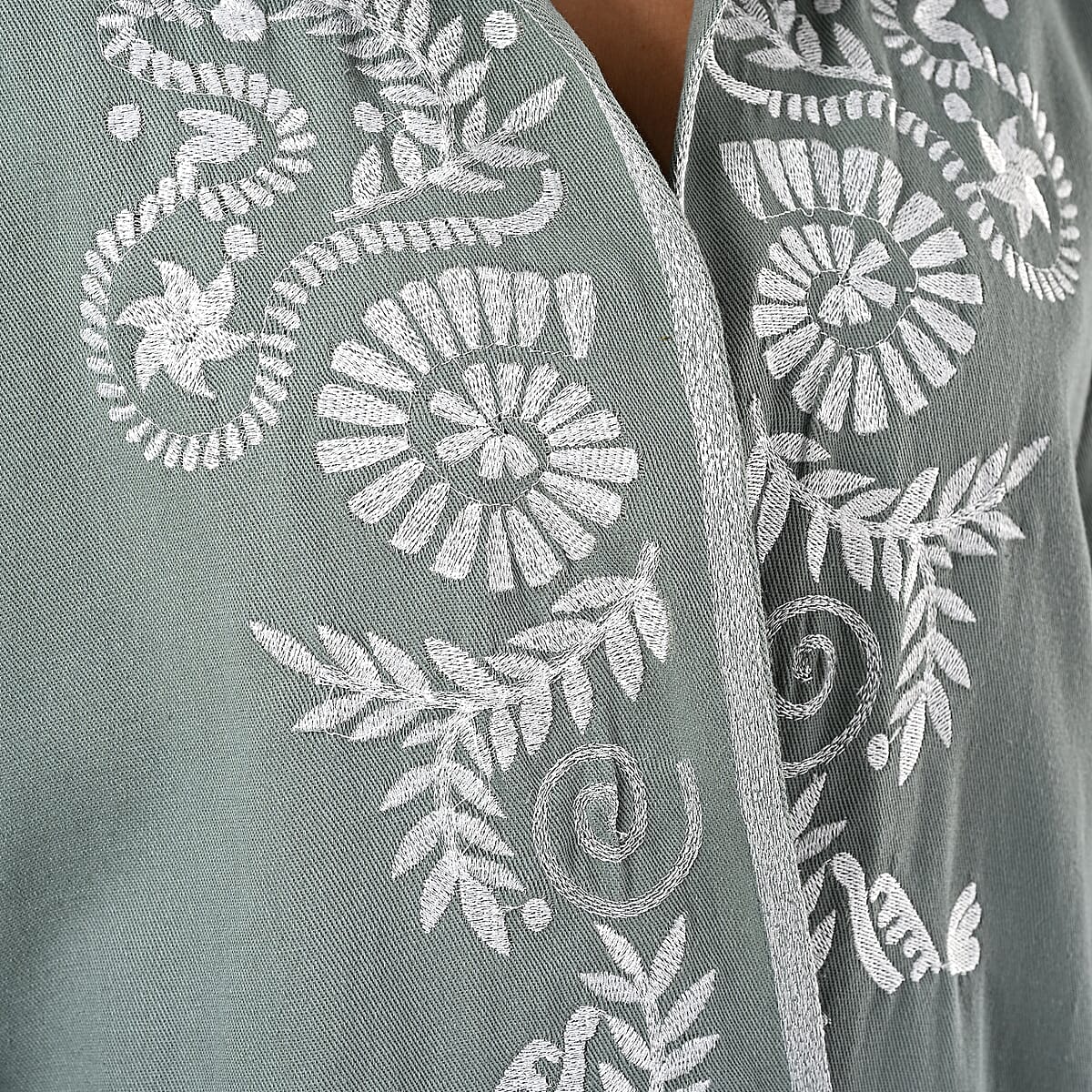 TAMSY Moss Green 100% Cotton Embroidered Twill Jacket -  L  image number 8