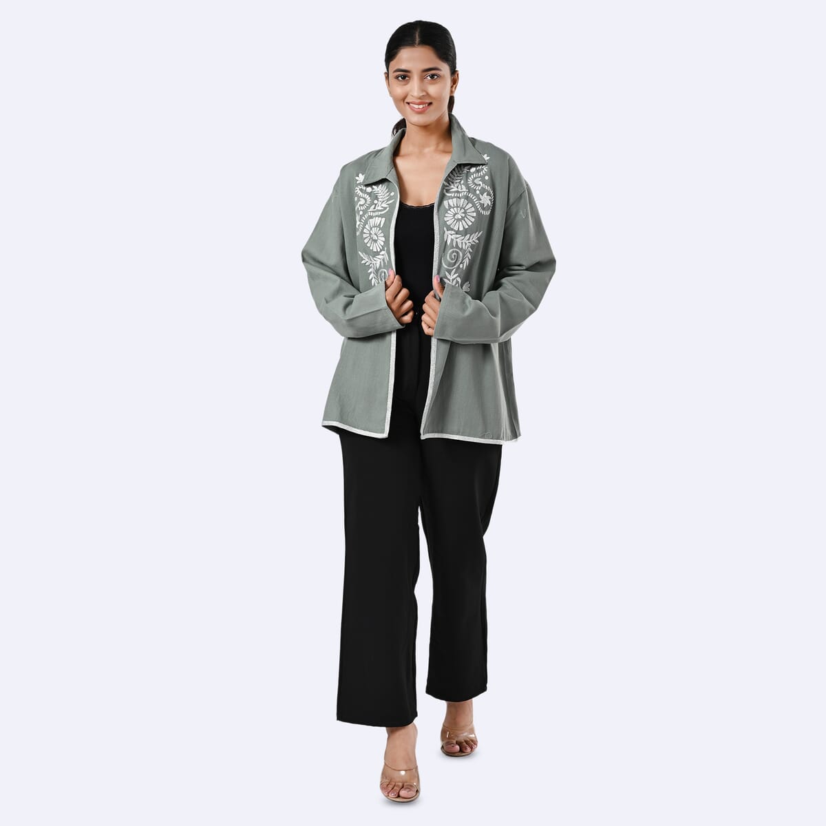 TAMSY Moss Green 100% Cotton Embroidered Twill Jacket -  XL  image number 0