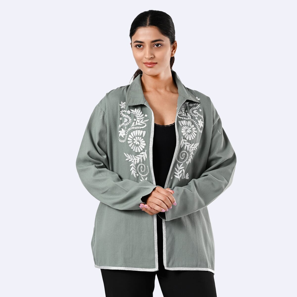 TAMSY Moss Green 100% Cotton Embroidered Twill Jacket -  XL  image number 1