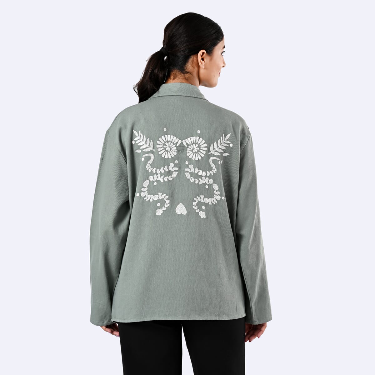 TAMSY Moss Green 100% Cotton Embroidered Twill Jacket -  XL  image number 2