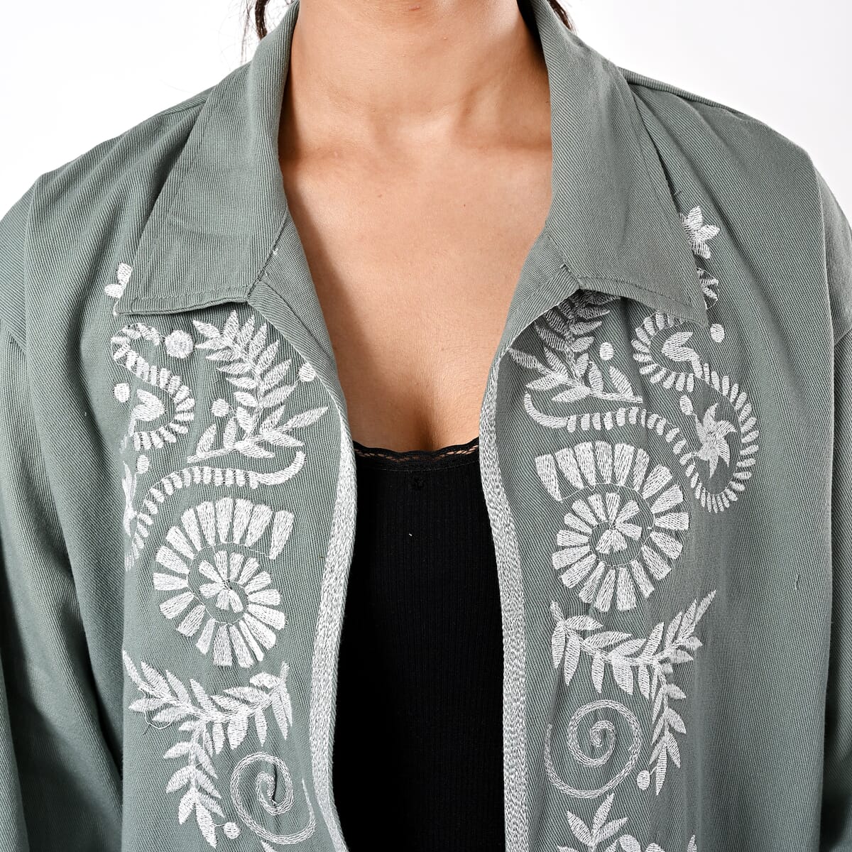 TAMSY Moss Green 100% Cotton Embroidered Twill Jacket -  XL  image number 6