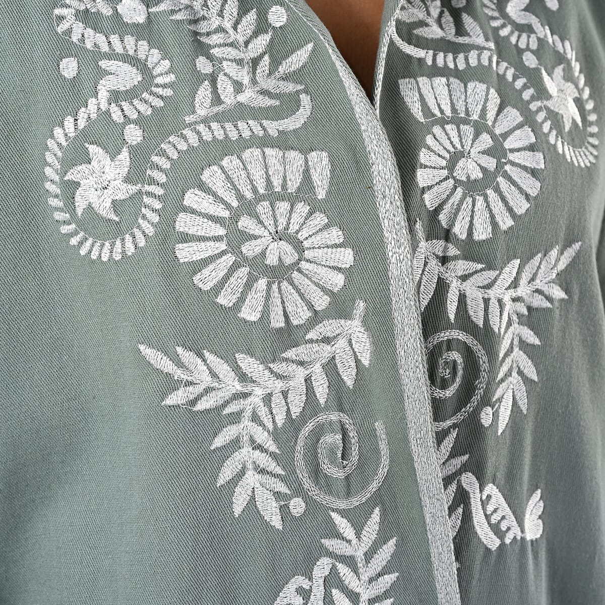 TAMSY Moss Green 100% Cotton Embroidered Twill Jacket -  XL  image number 8