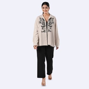 TAMSY Beige 100% Cotton Embroidered Twill Jacket -  L 