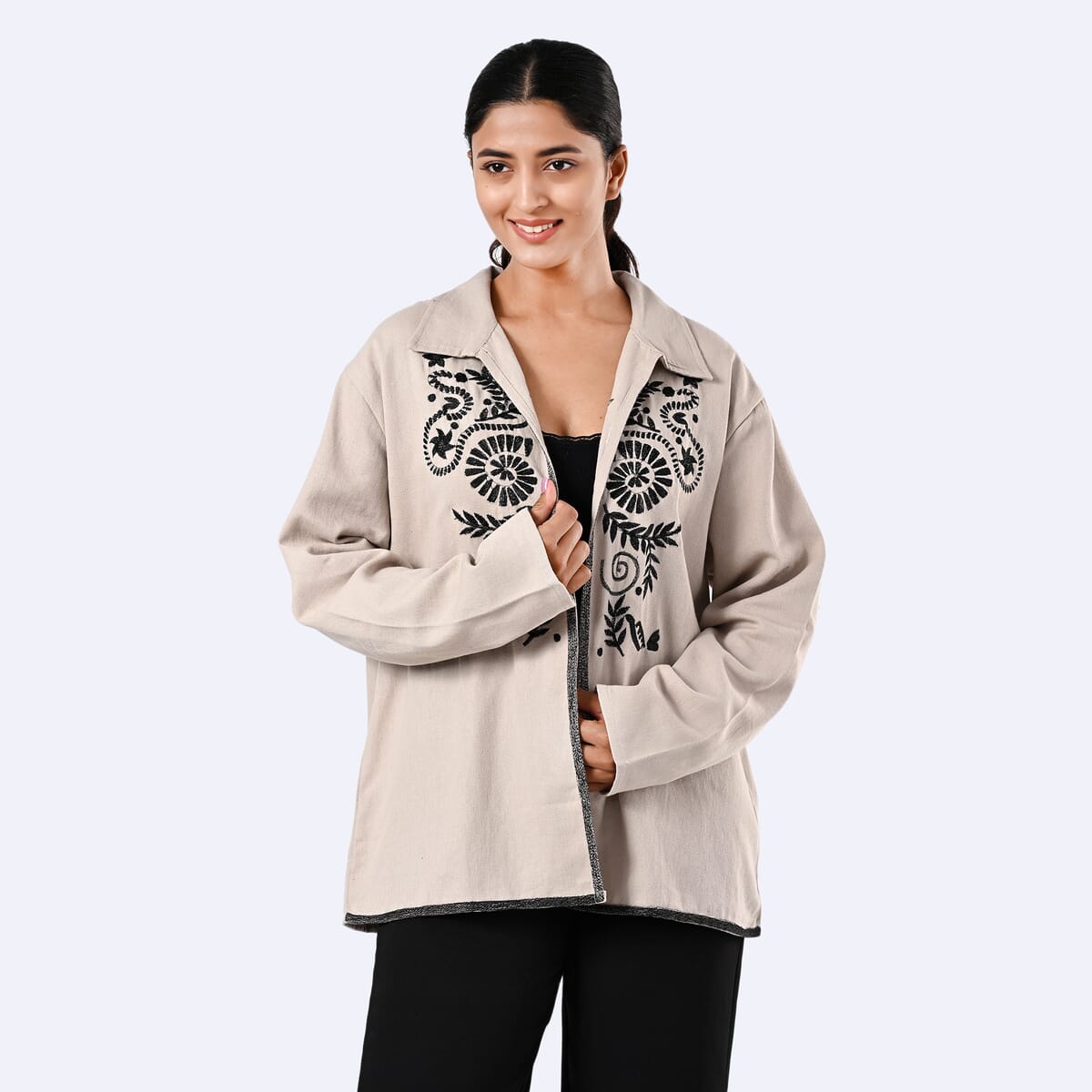 TAMSY Beige 100% Cotton Embroidered Twill Jacket -  XL  image number 1