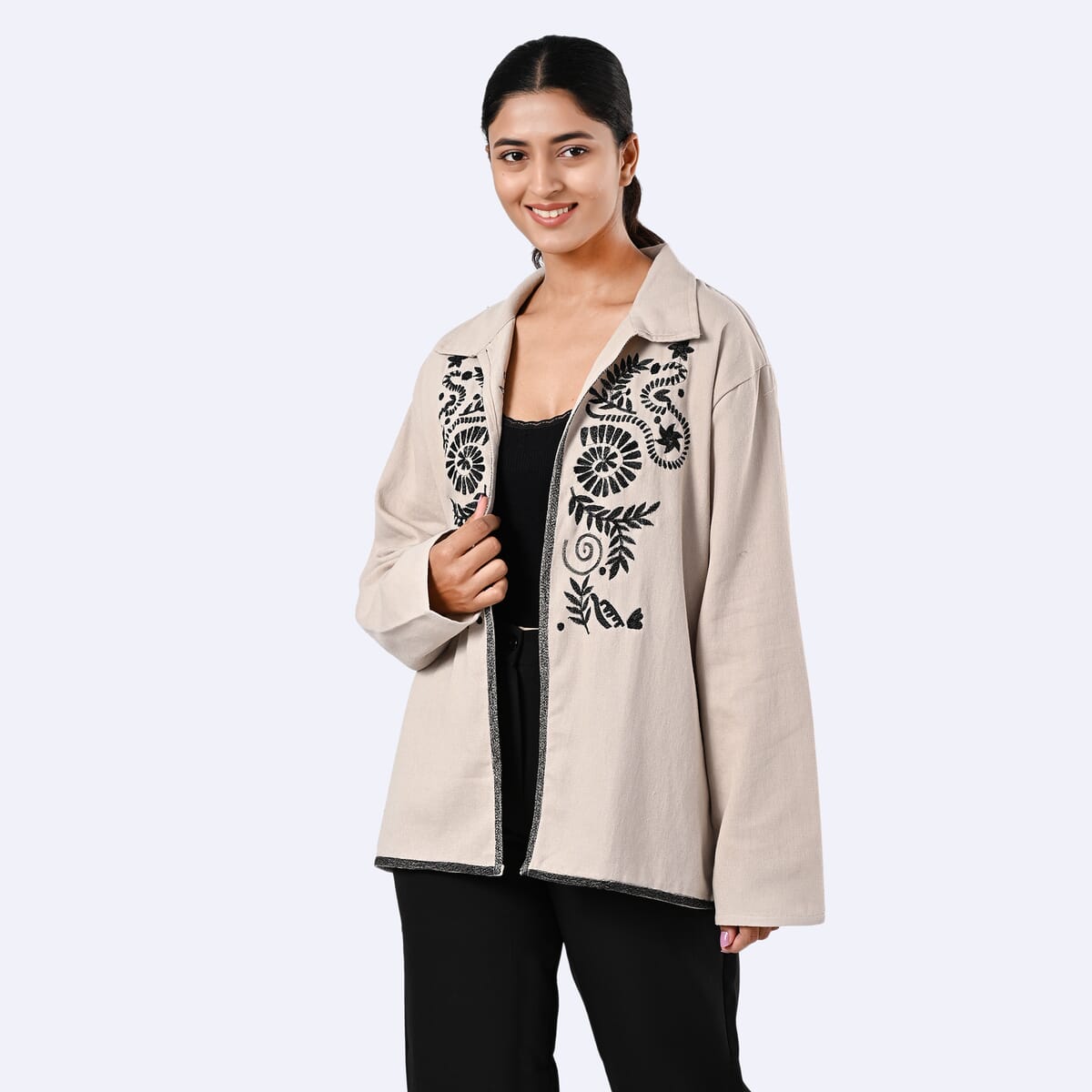 TAMSY Beige 100% Cotton Embroidered Twill Jacket -  XL  image number 2