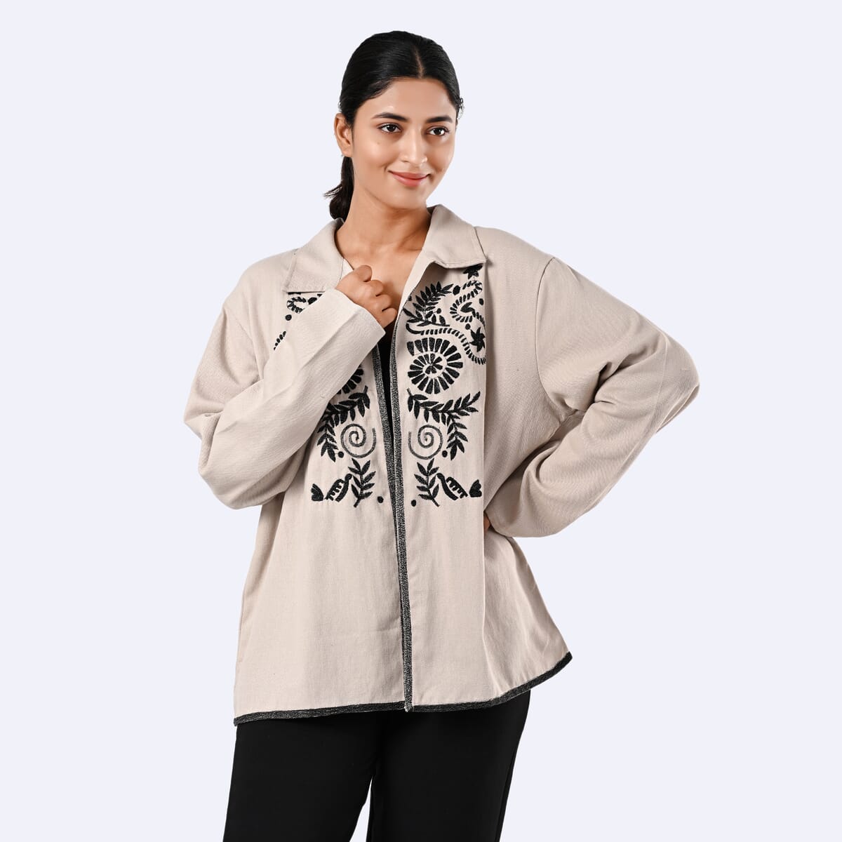 TAMSY Beige 100% Cotton Embroidered Twill Jacket -  XL  image number 4