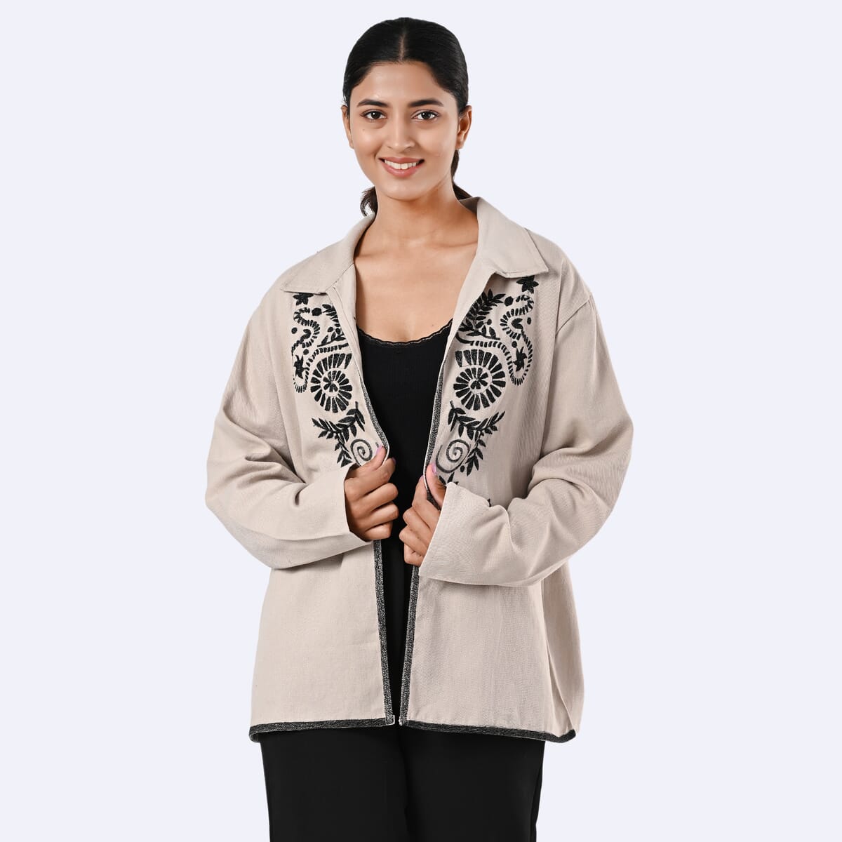 TAMSY Beige 100% Cotton Embroidered Twill Jacket -  XL  image number 5