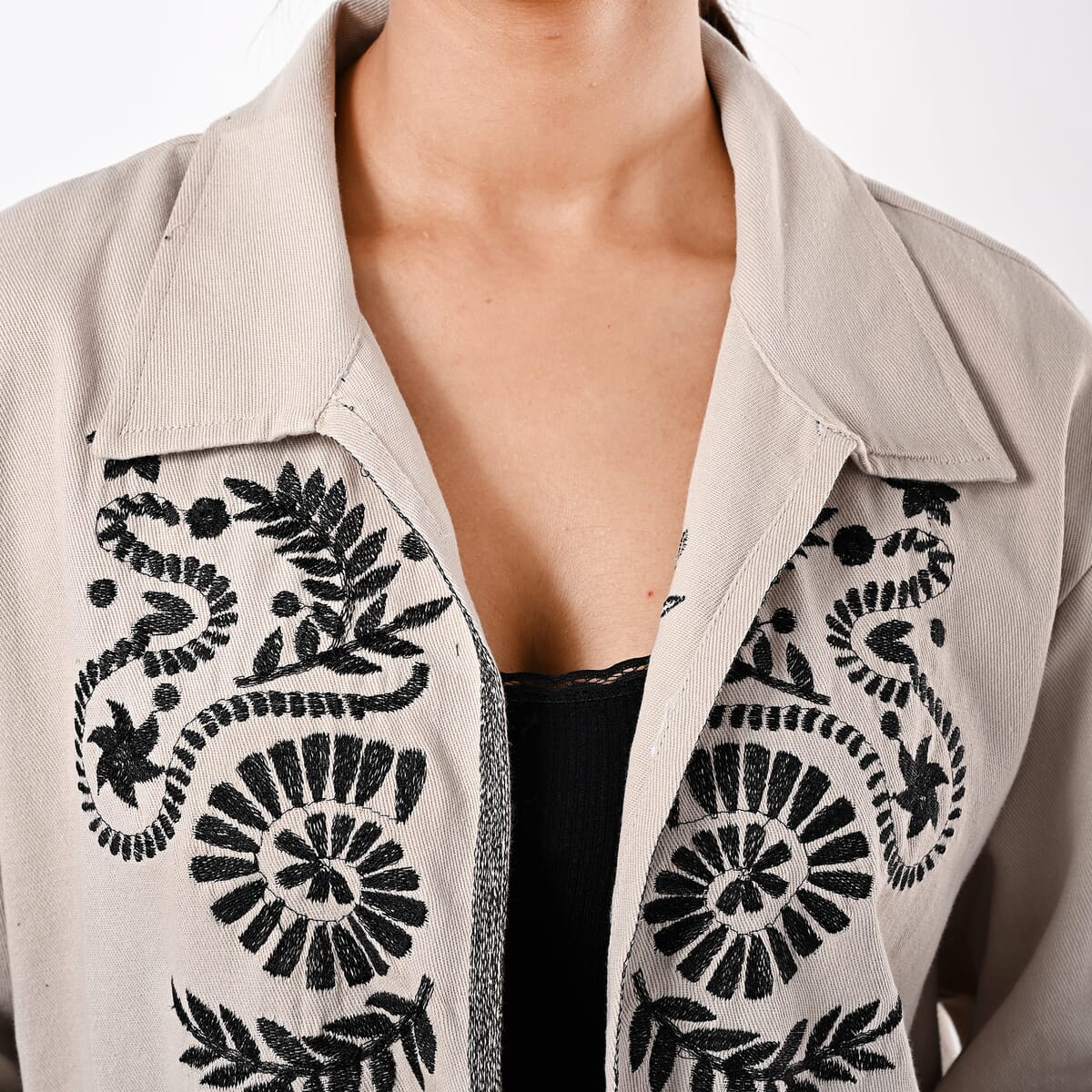 TAMSY Beige 100% Cotton Embroidered Twill Jacket -  XL  image number 7