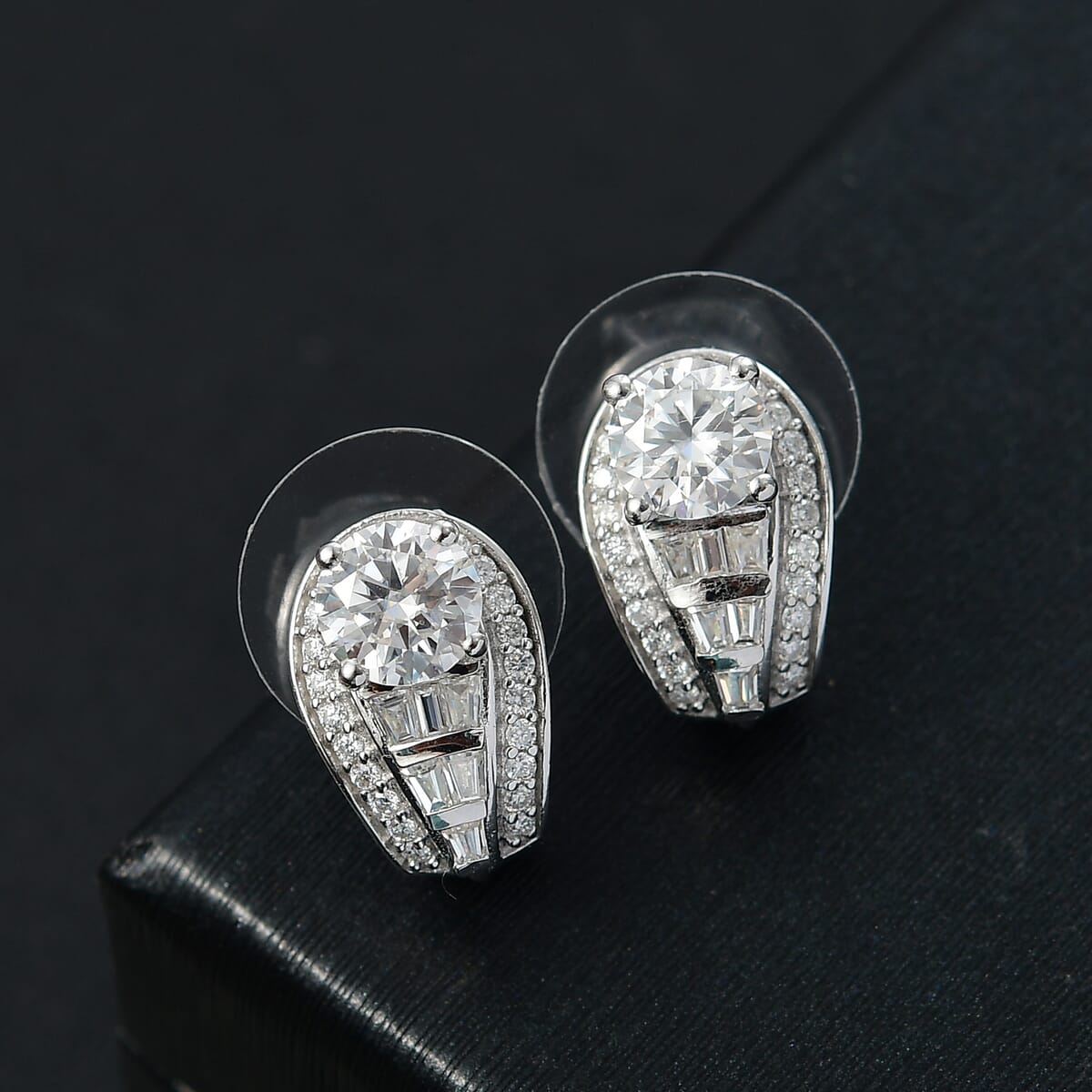 D'Joy Moissanite 2.80 ctw Earrings in Rhodium Over Sterling Silver image number 1