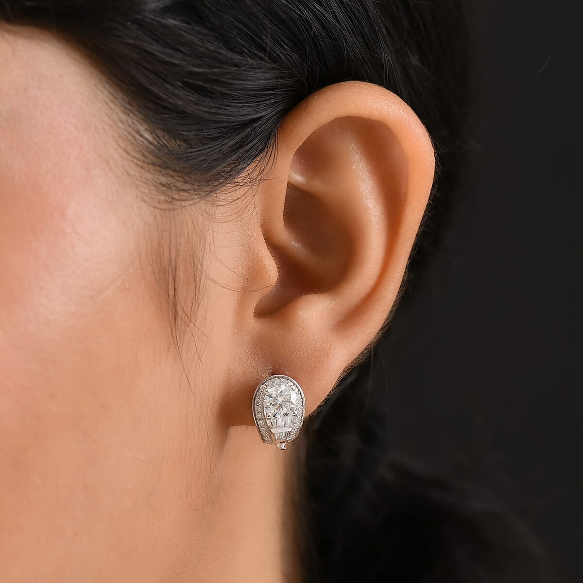 D'Joy Moissanite 2.80 ctw Earrings in Rhodium Over Sterling Silver image number 2