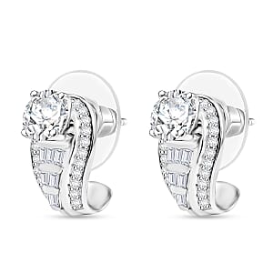 D'Joy Moissanite 2.80 ctw Bridge Earrings in Rhodium Over Sterling Silver