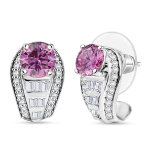 D'Joy Pink Moissanite and Moissanite 2.80 ctw Earrings in Rhodium Over Sterling Silver 