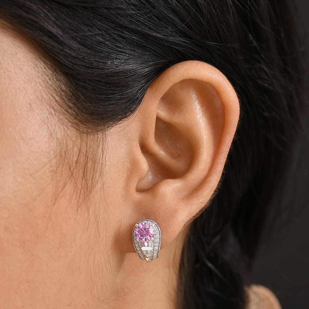 D'Joy Pink Moissanite and Moissanite 2.80 ctw Earrings in Rhodium Over Sterling Silver  image number 2
