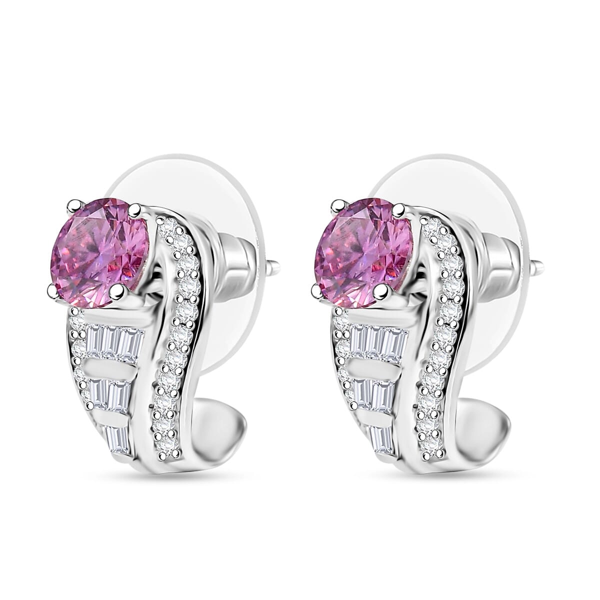 D'Joy Pink Moissanite and Moissanite 2.80 ctw Earrings in Rhodium Over Sterling Silver  image number 3