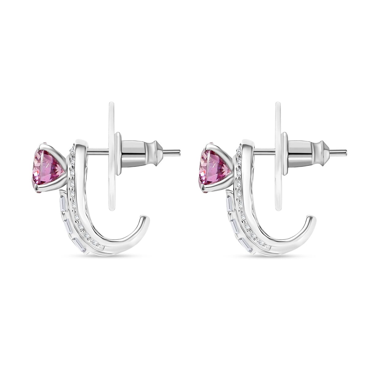 D'Joy Pink Moissanite and Moissanite 2.80 ctw Earrings in Rhodium Over Sterling Silver  image number 4