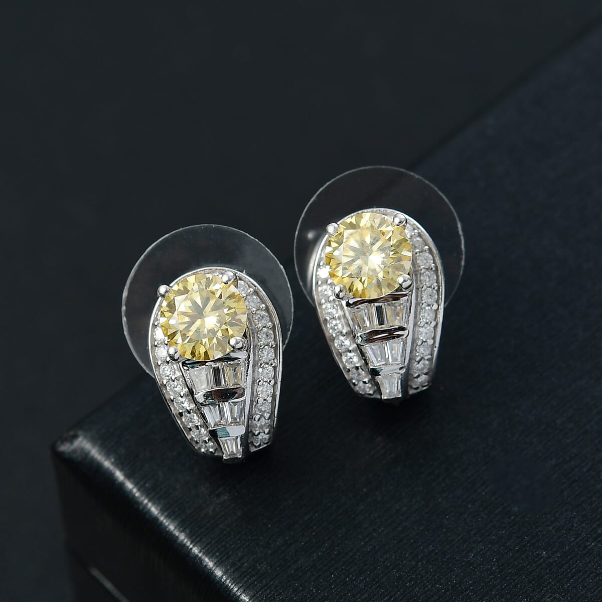 D'Joy Yellow Moissanite and Moissanite 2.80 ctw Earrings in Rhodium Over Sterling Silver  image number 1