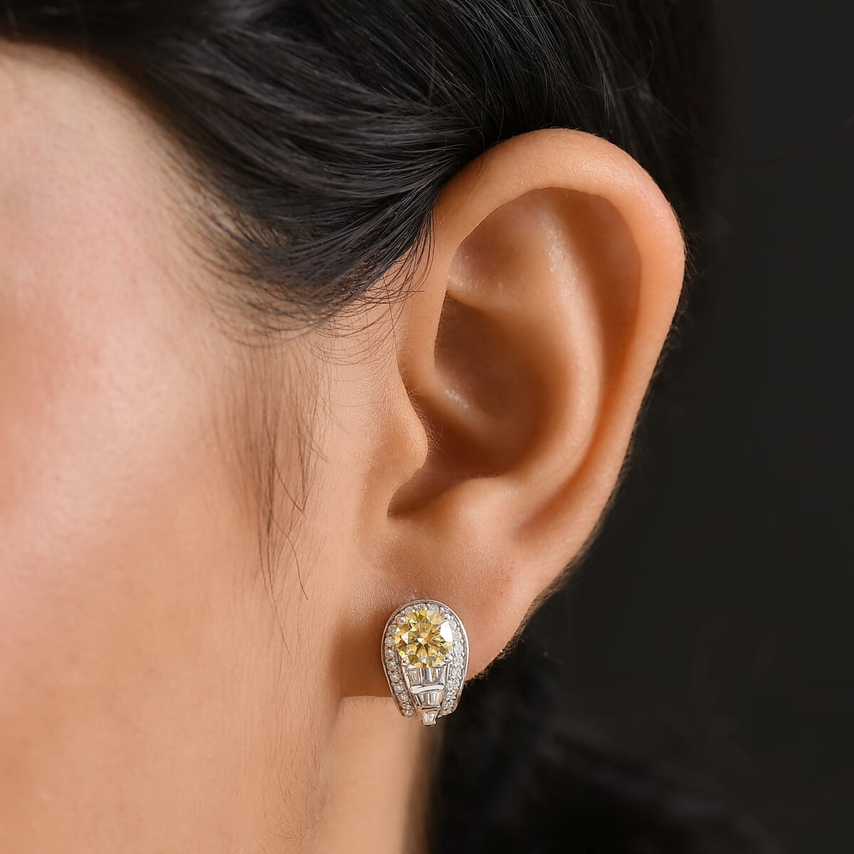 D'Joy Yellow Moissanite and Moissanite 2.80 ctw Earrings in Rhodium Over Sterling Silver  image number 2