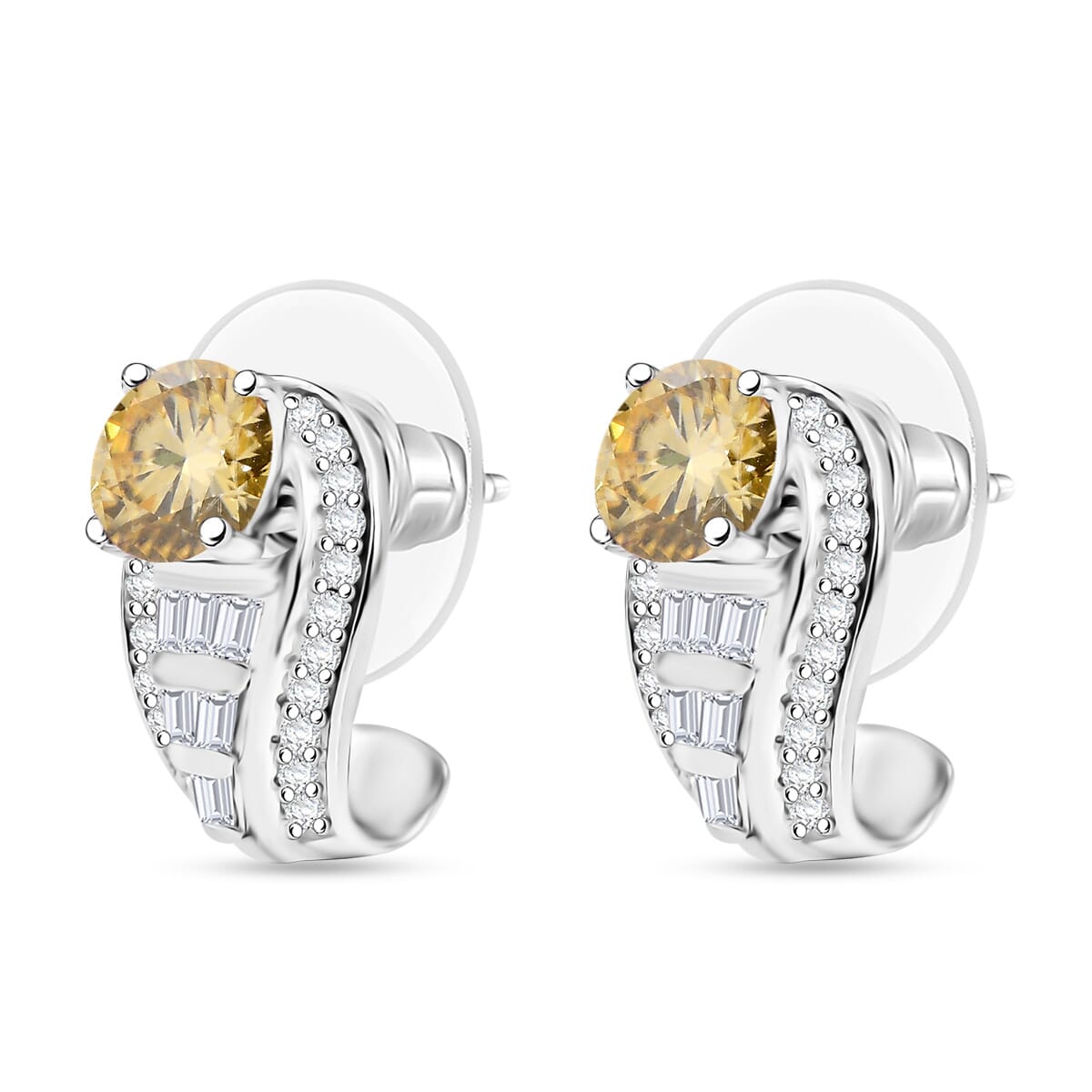 D'Joy Yellow Moissanite and Moissanite 2.80 ctw Earrings in Rhodium Over Sterling Silver  image number 3