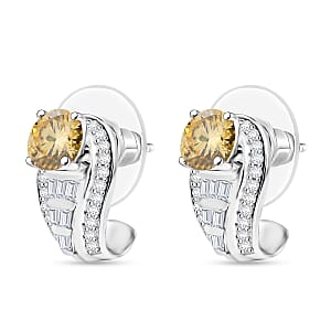 D'Joy Yellow Moissanite and Moissanite 2.80 ctw Bridge Earrings in Rhodium Over Sterling Silver 