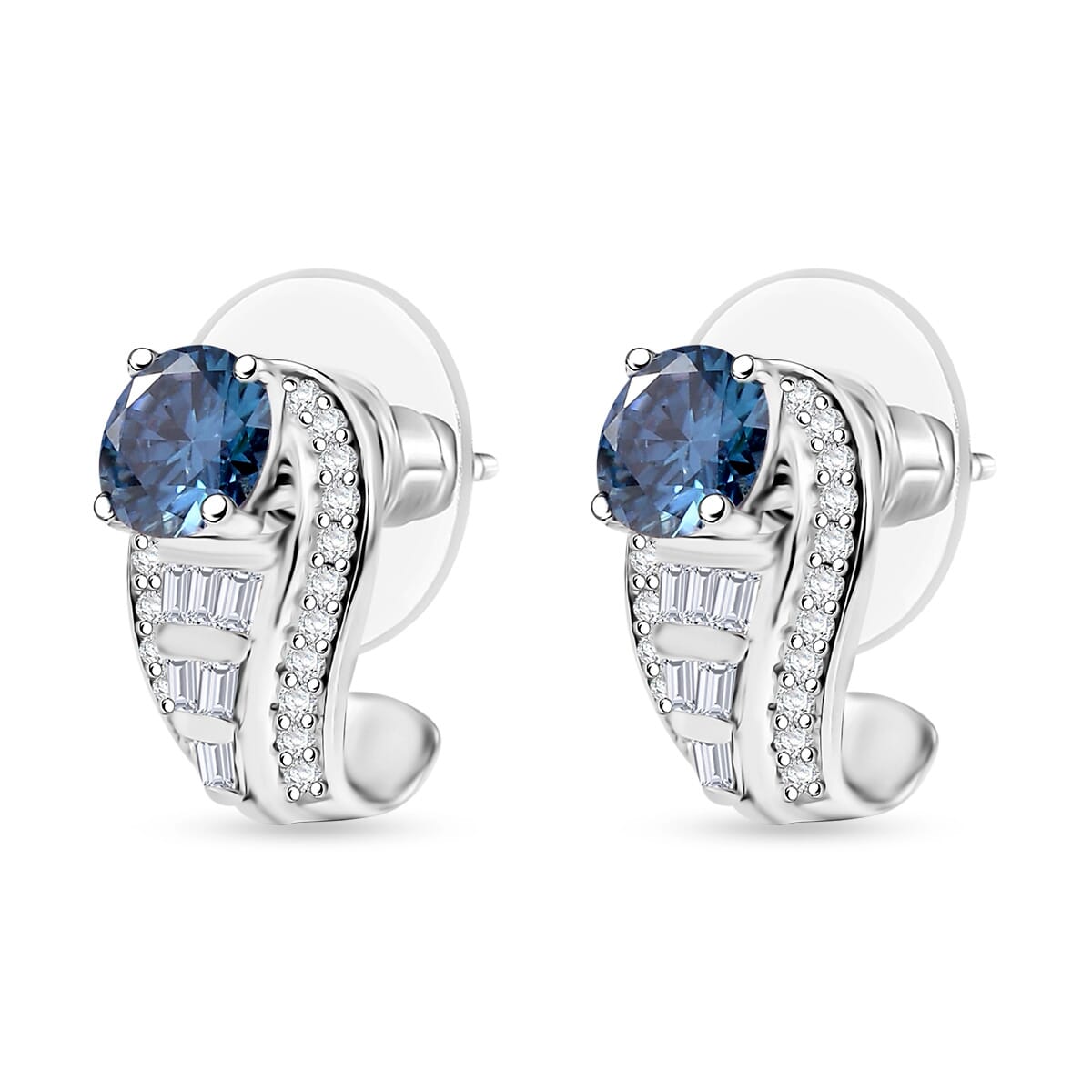 D'Joy Blue Moissanite and Moissanite 2.80 ctw Earrings in Rhodium Over Sterling Silver  image number 3