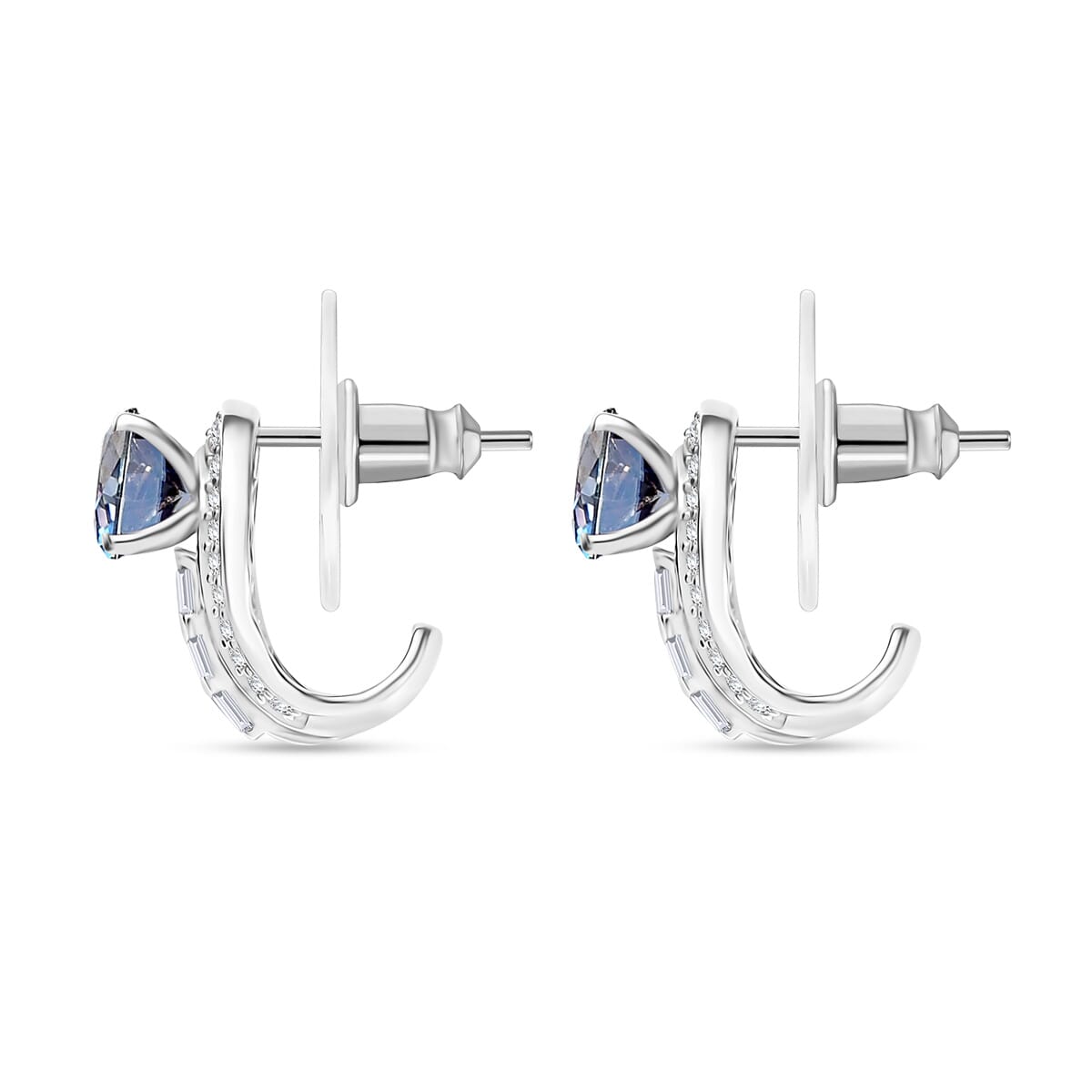 D'Joy Blue Moissanite and Moissanite 2.80 ctw Earrings in Rhodium Over Sterling Silver  image number 4