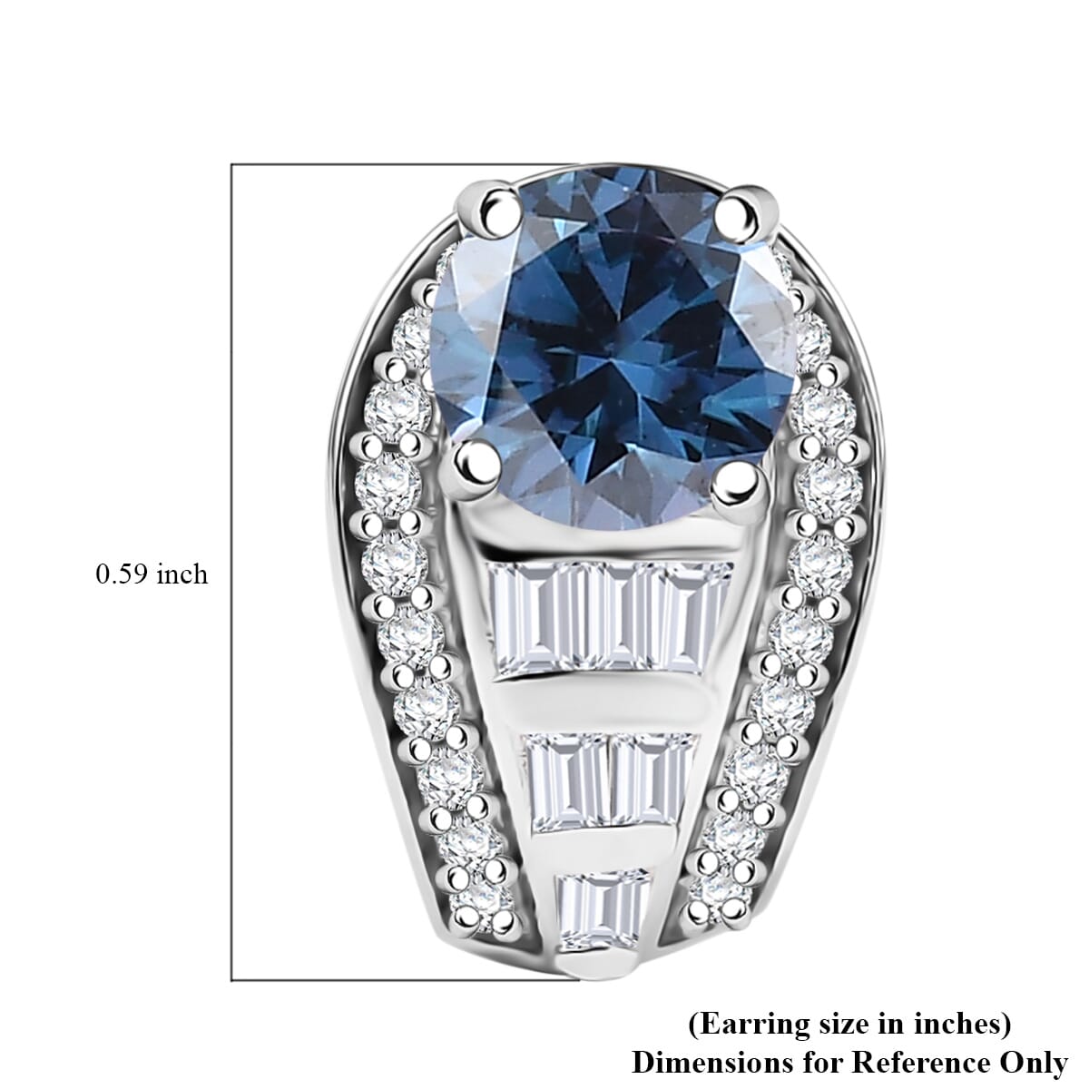 D'Joy Blue Moissanite and Moissanite 2.80 ctw Earrings in Rhodium Over Sterling Silver  image number 5