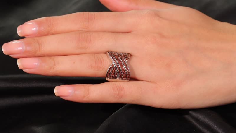 Karis Premium Mozambique Garnet 1.30 ctw Infinity Cross Ring in Platinum Bond (Size 10.0)