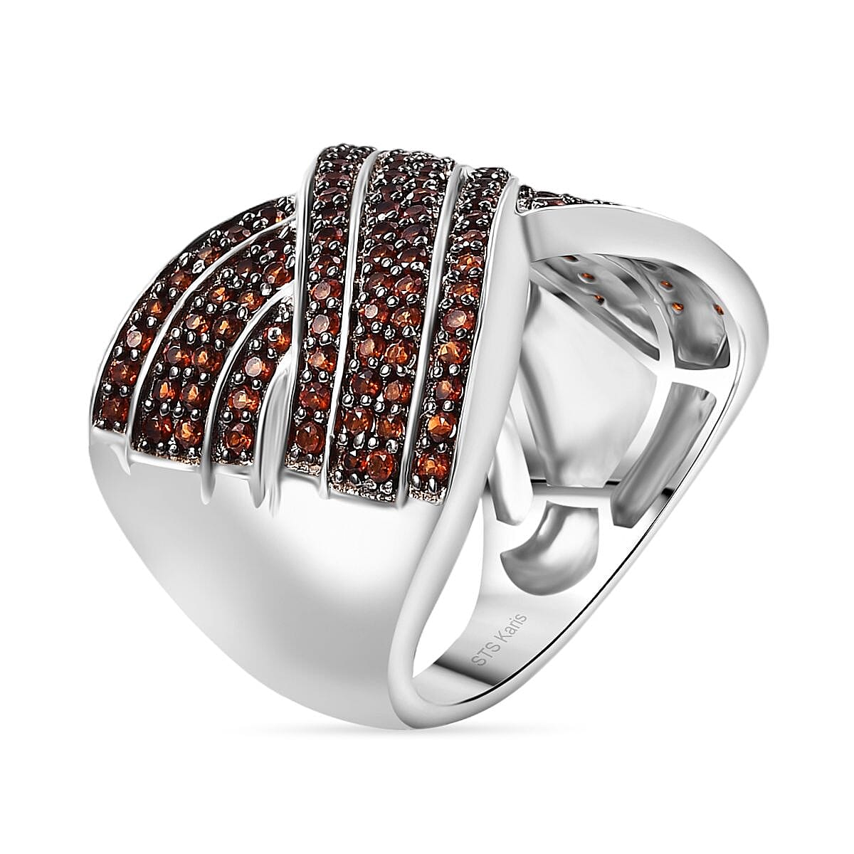 Karis Premium Mozambique Garnet 1.30 ctw Infinity Cross Ring in Platinum Bond (Size 5.0) image number 3